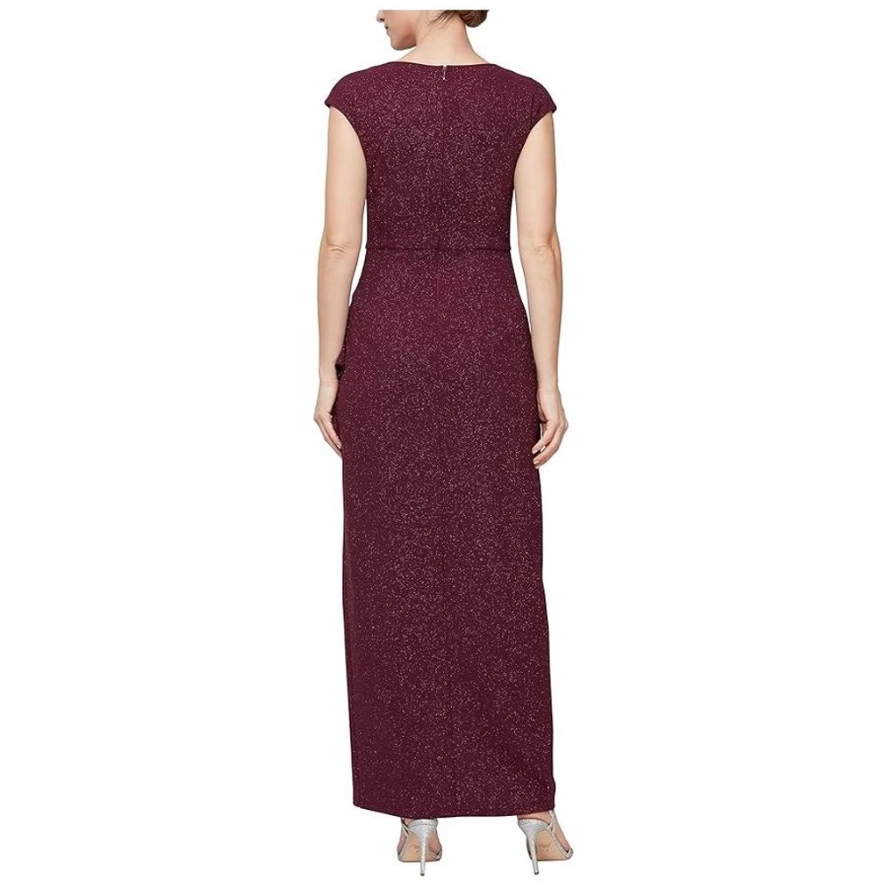 NWT SLNY Cap Sleeve Glitter Faux Wrap Gown - size 14 - Picture 2 of 7